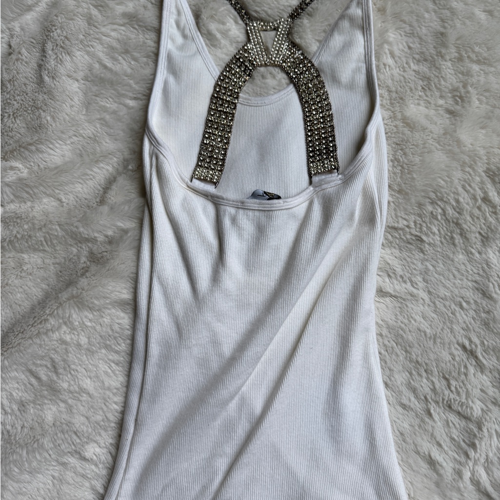 White Rhinestone Sleeveless Top By Sky
